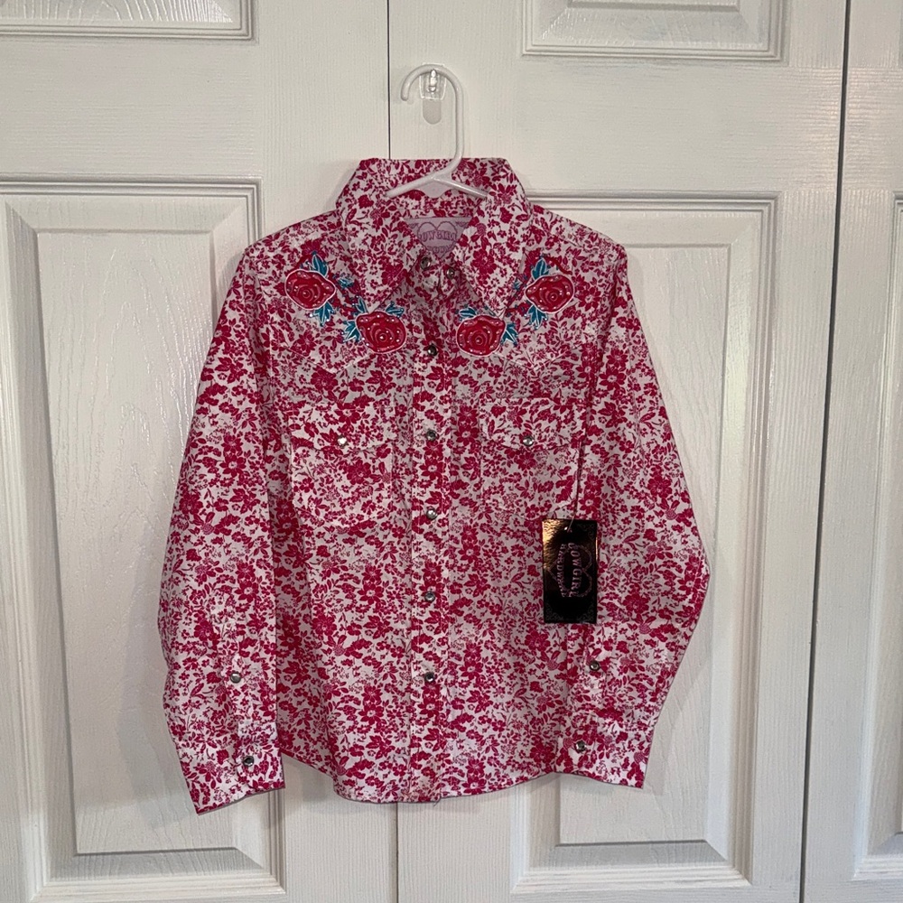 NWT Cowgirl Hardware Floral Pink Button Down Kids Shirt Girls XS